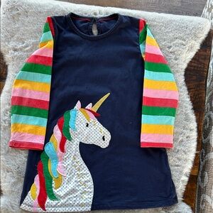 Striped Unicorn Kids Dress with Striped Long Sleeves
